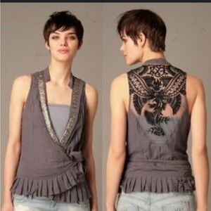 Free People Gray Sequined Wrap Pleated Vest Size 4